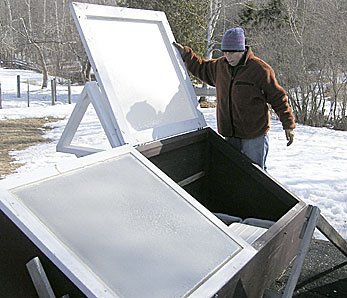 Solar-heated dye bath.