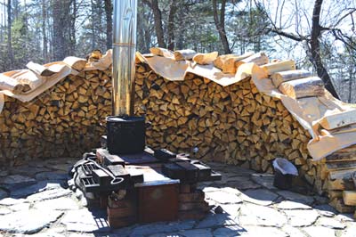 Eli Berry firewood ready for boiling down maple sap