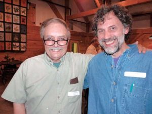 Tim Nason with Chaitanya York, MOFGA’s first executive director, at a celebration for MOFGA’s 40th anniversary in 2011. Jean English photo