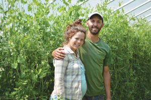 Noami Brautigam and James Gagne with their ‘Super Sugar Snap’ peas at Dickey Hill Farm. Jean English photo