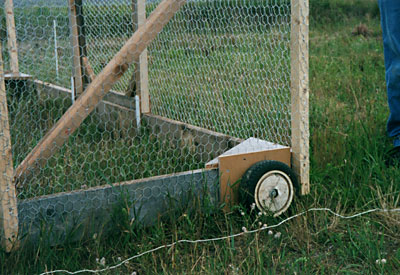 Wheels under the chicken tractor