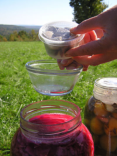 Small bowls holding cups of stones