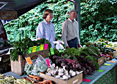 Paul and Sandy at a farmers' market