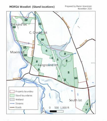 A map of the woodlot at the Common Ground Education Center in Unity