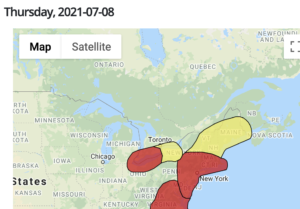 Map depicting spread of cucurbit downy mildew