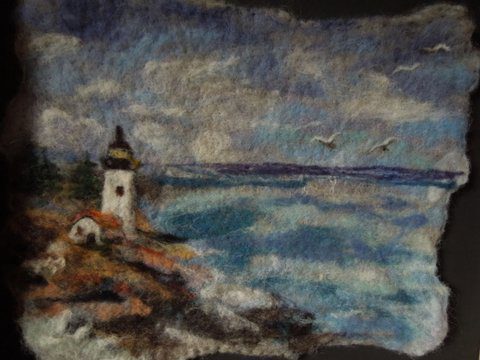 Felted landscape of a lighthouse